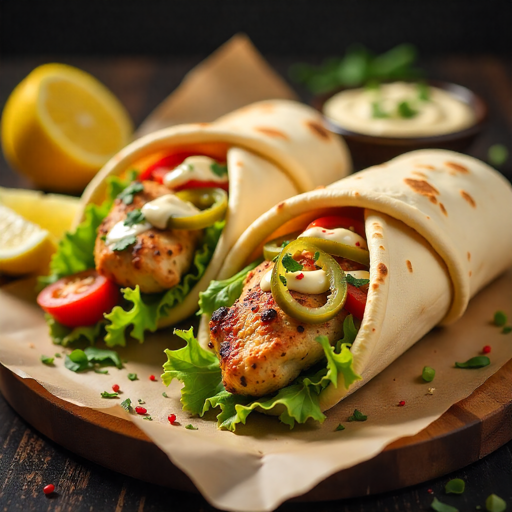 Mediterranean Street Food Chicken Shawarma Wraps with Garlic Sauce